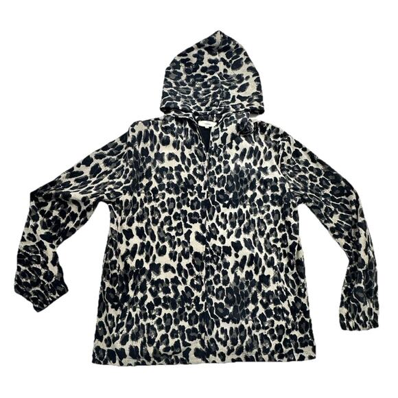 Entro Womens Large Jacket Full Zip Leopard Hooded Long Sleeve Pockets Casual - Picture 1 of 13
